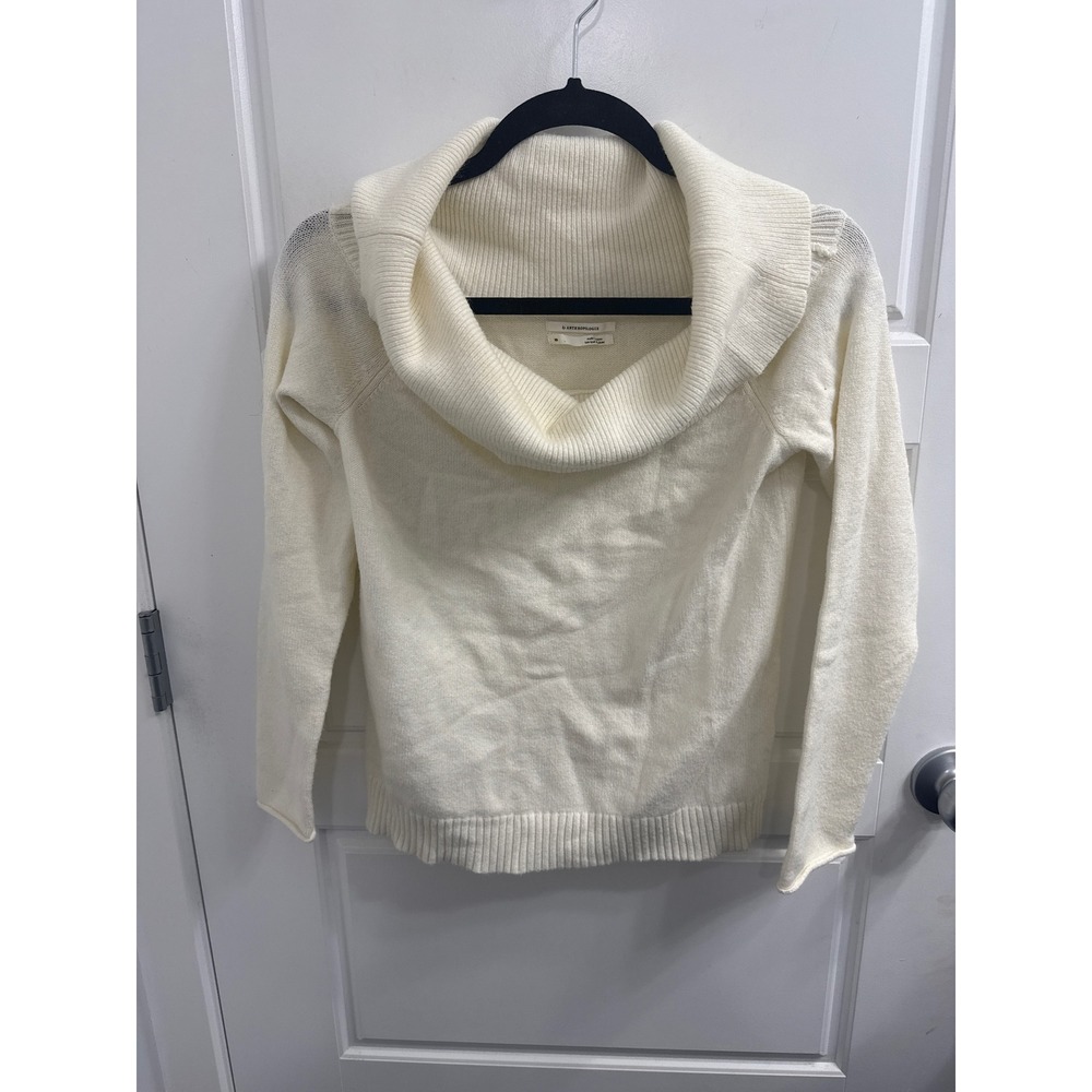 Anthropologie Cowl Neck Sweater Womens XS Cream Off White Ribbed Knit Pullover